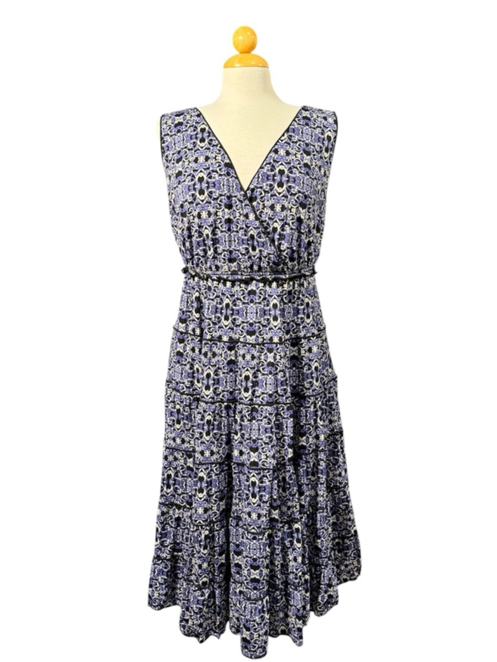 Style & Co. Sleeveless V-Neck Printed Midi Dress in Blue and White